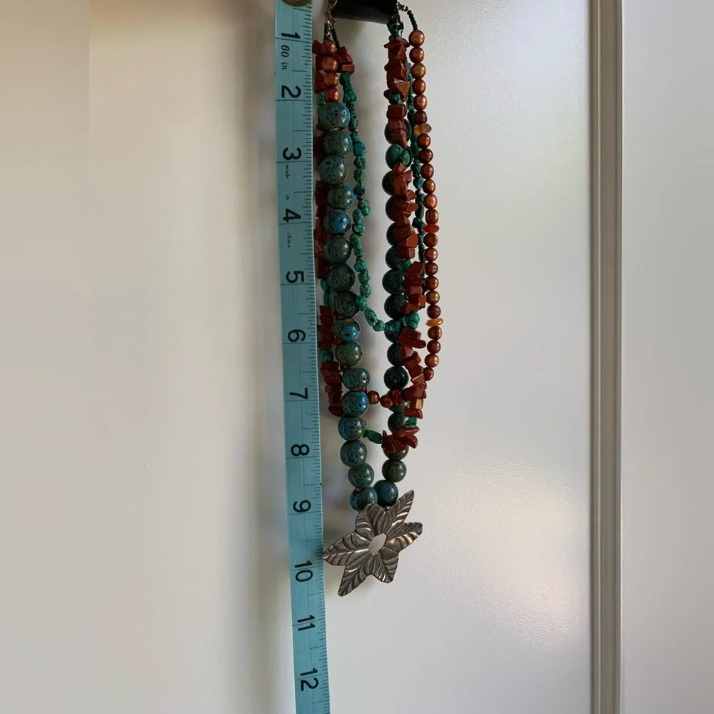 Artisan Multi Strand Turquoise and Pearl Necklace - Picture 7 of 7